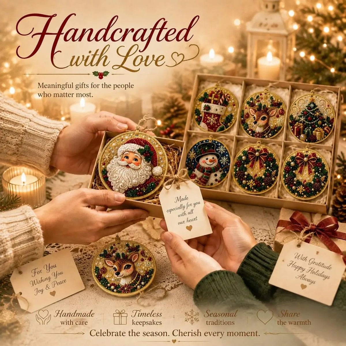 Christmas DIY Diamond Painting Ornaments Kit (12-Piece) – Xmas Tree Hanging Craft Decoration